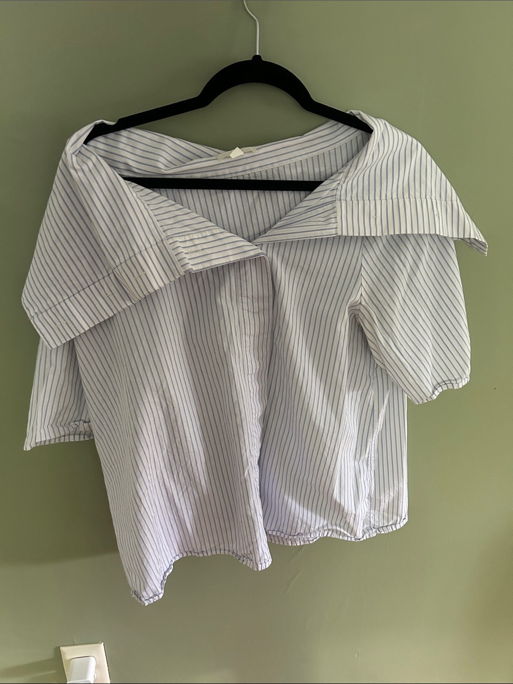 COS White Off-Shoulder Button-Front Top with Navy Stripes